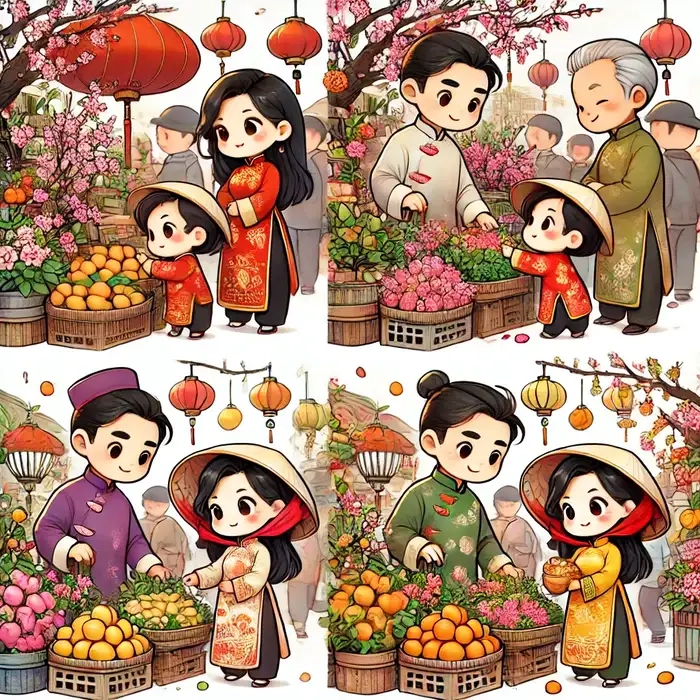 Hình ảnh rộn ràng mùa xuân với hình tết chibi cute