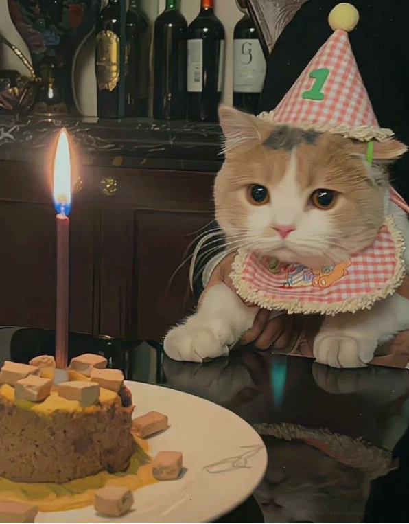 Ảnh meme happy birthday với chú mèo và lời chúc dễ thương