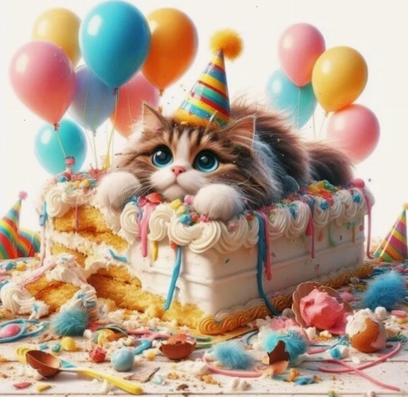 Ảnh meme happy birthday với nhiều biểu cảm khác nhau của chú mèo