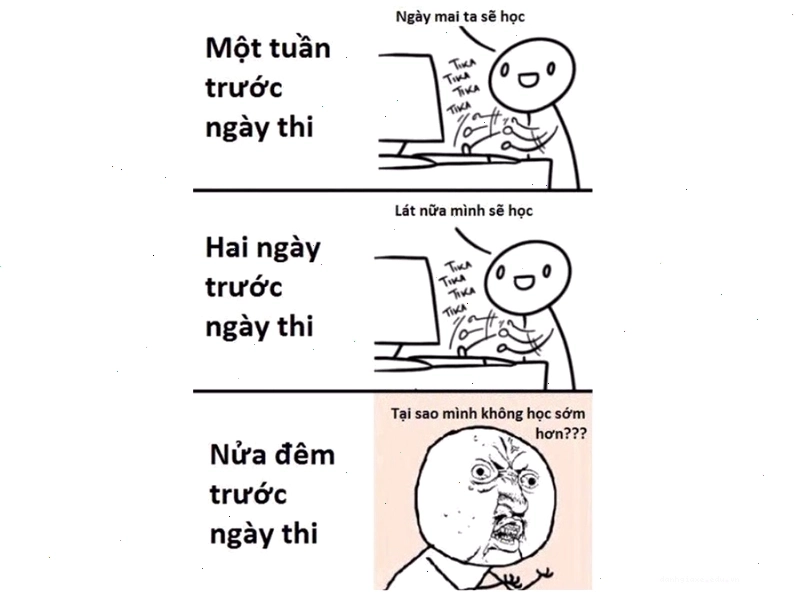 Ảnh meme mô tả cảnh ôn tập dồn dập ngay trước kỳ thi diễn ra