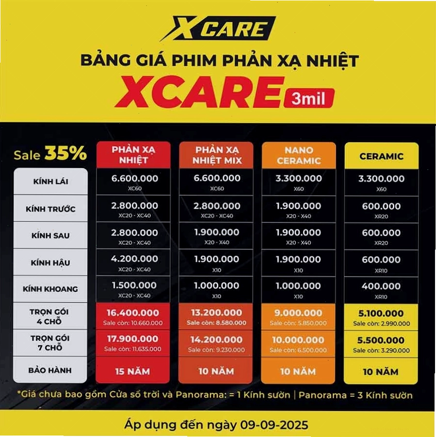 Bảng báo giá phim cách nhiệt X-Care