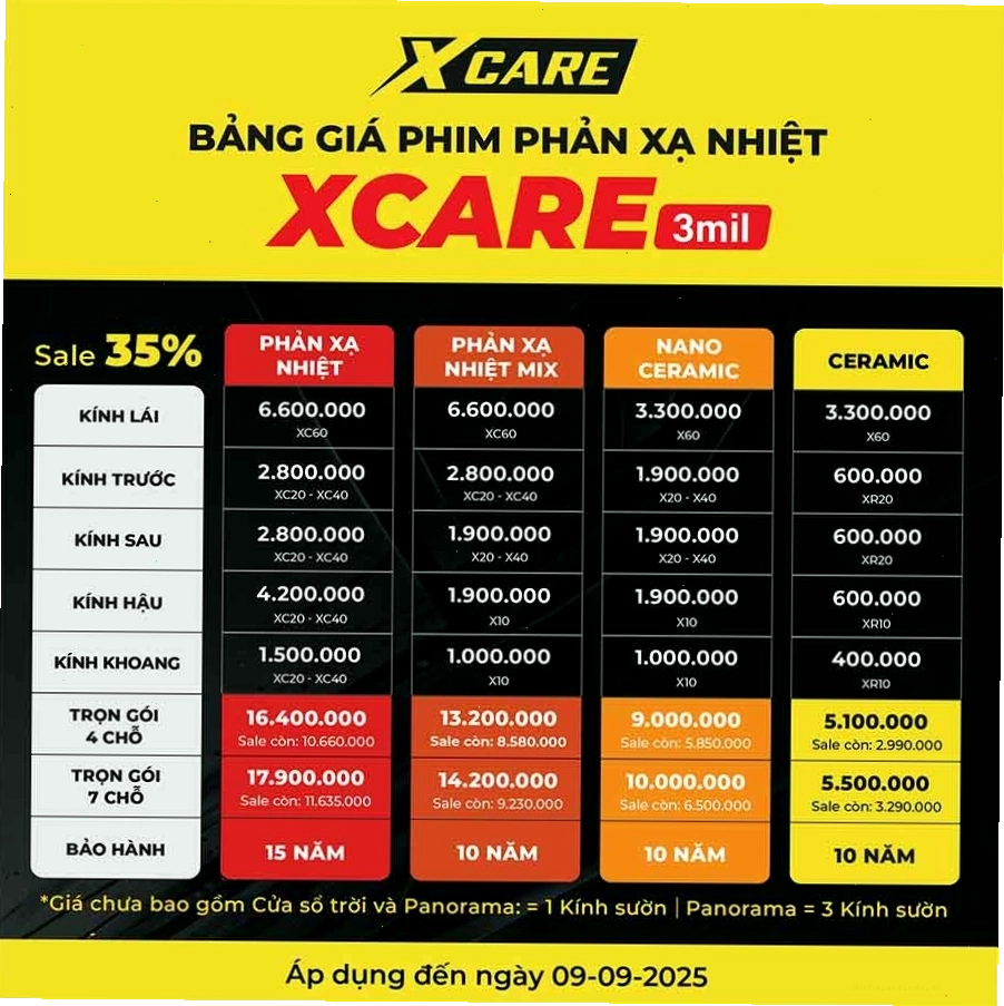 Bảng báo giá phim cách nhiệt Xcare