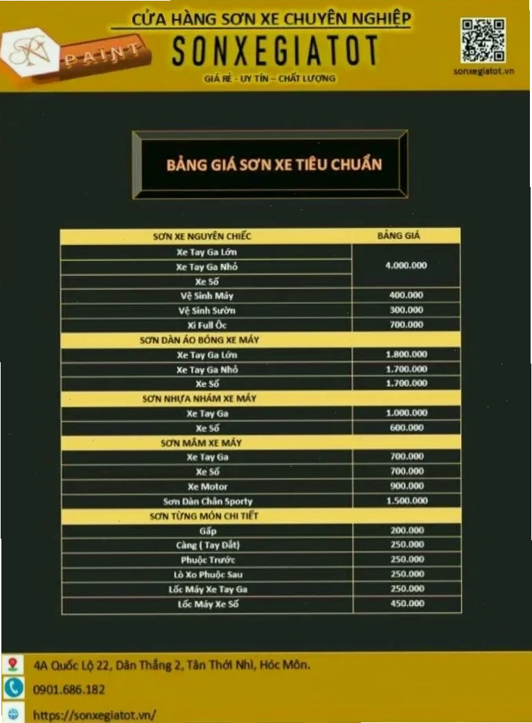 Bảng giá sơn xe giá tốt tại TPHCM