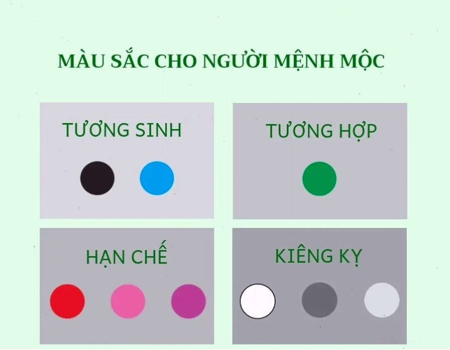 Bảng màu sắc hợp và kỵ với người mệnh Mộc