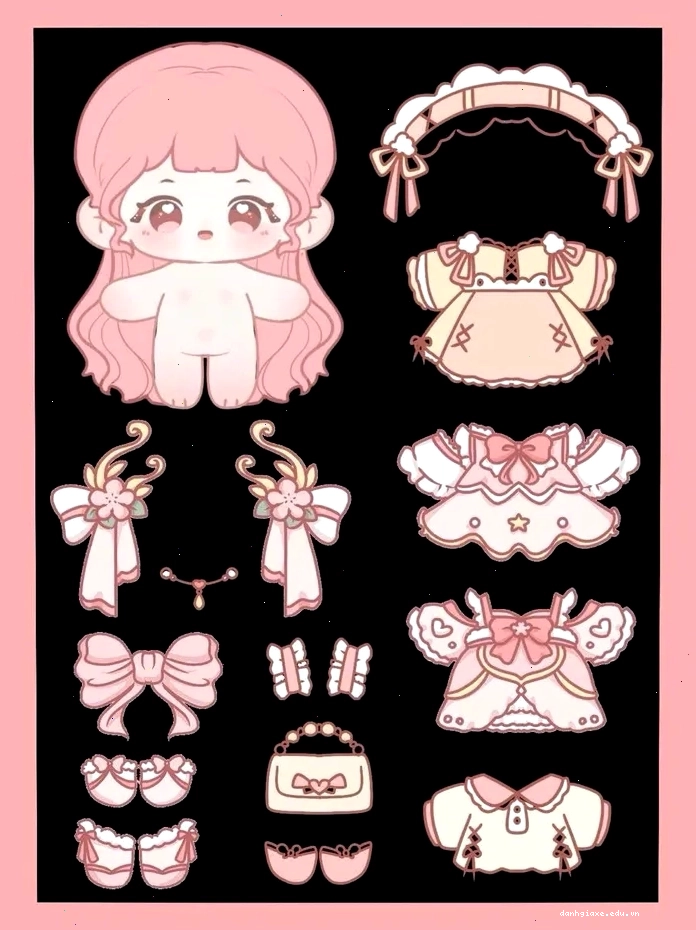 Búp bê giấy chibi với nét vẽ đáng yêu