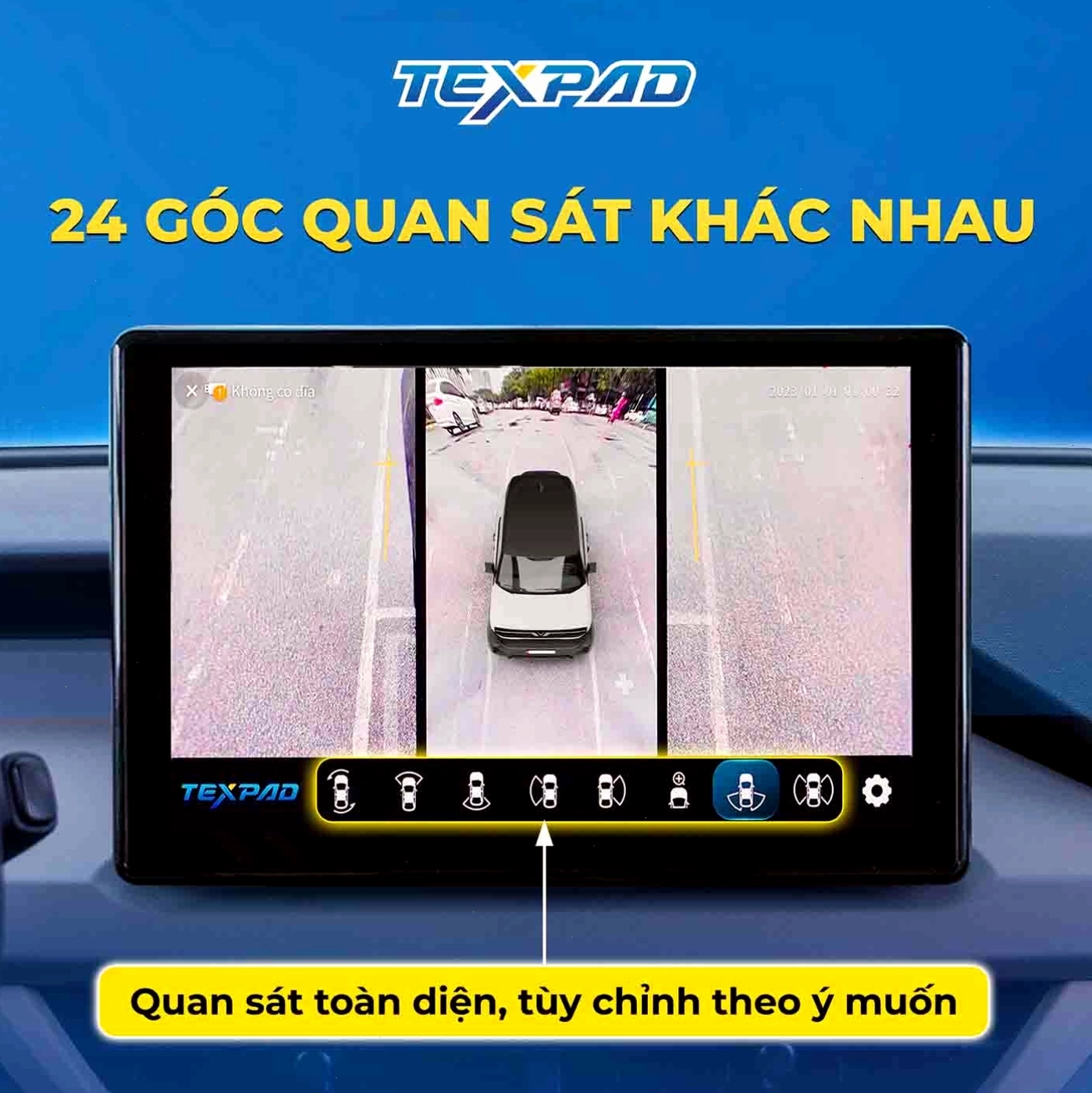 Camera 360 Texpad Zone 4 hiển thị 24 góc quan sát trên VinFast VF3