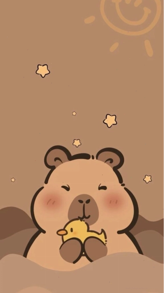 Capybara ôm chú vịt vàng với vẻ mặt đơ