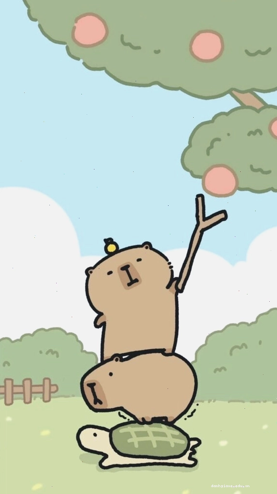 Capybara xếp chồng lên rùa hái quả