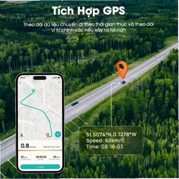 Chip GPS trên 70mai A510 ghi lại lộ trình chi tiết