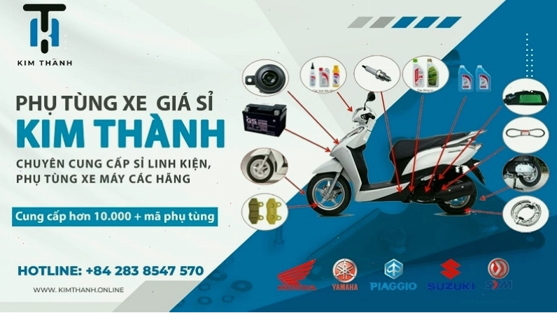 Cửa hàng phụ tùng xe máy Kim Thành trưng bày đa dạng sản phẩm