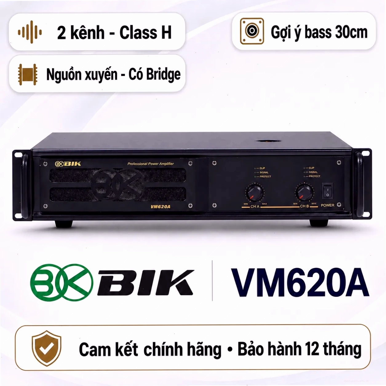 Cục đẩy công suất 2 kênh BIK VM 620A chính hãng