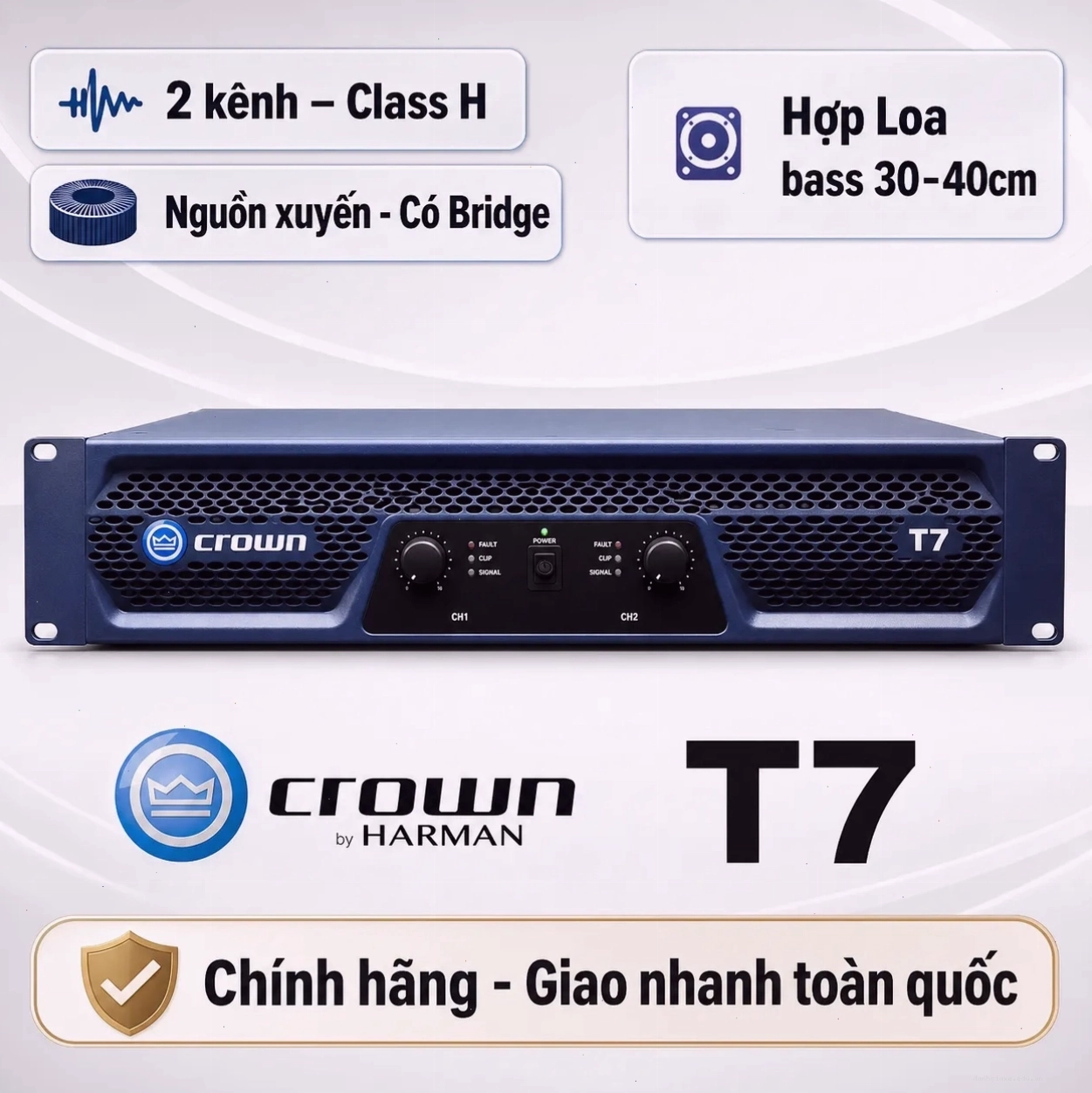 Cục đẩy công suất 2 kênh Crown T7 chính hãng
