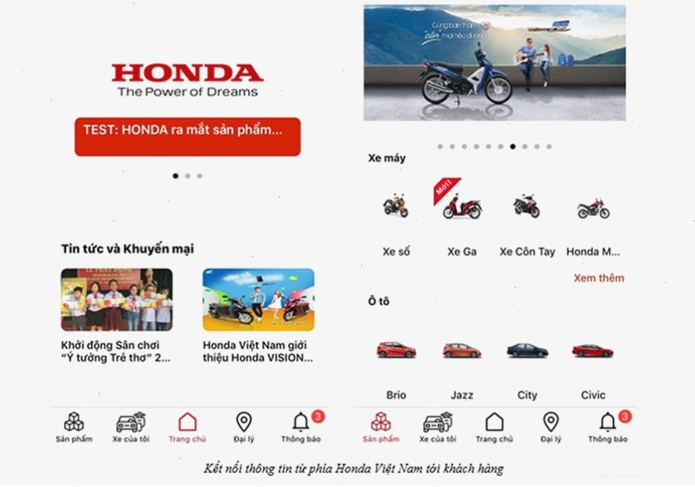 Giao diện My Honda+ với các thông báo và cập nhật