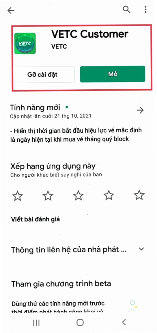 Giao diện ứng dụng VETC trên điện thoại