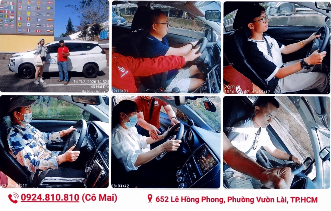 Giáo viên hướng dẫn thực hành lái xe trên sân tập sa hình