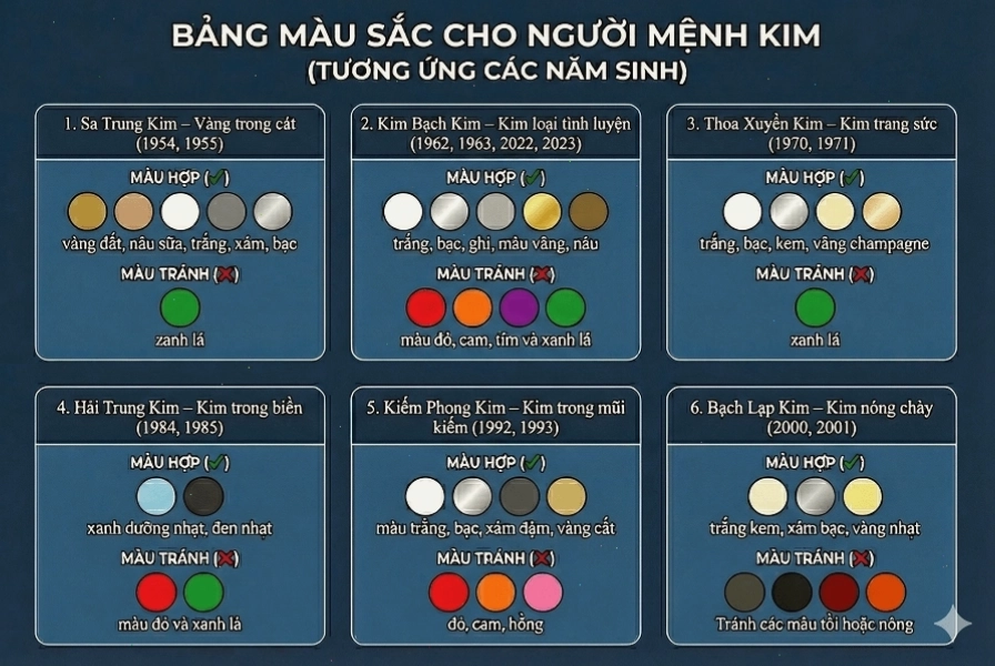 Gợi ý màu xe tương sinh, tương sắc theo nạp âm mệnh Kim