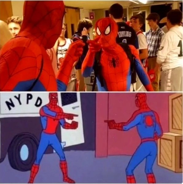Hai meme Spider-Man đứng đối diện và chỉ tay vào nhau