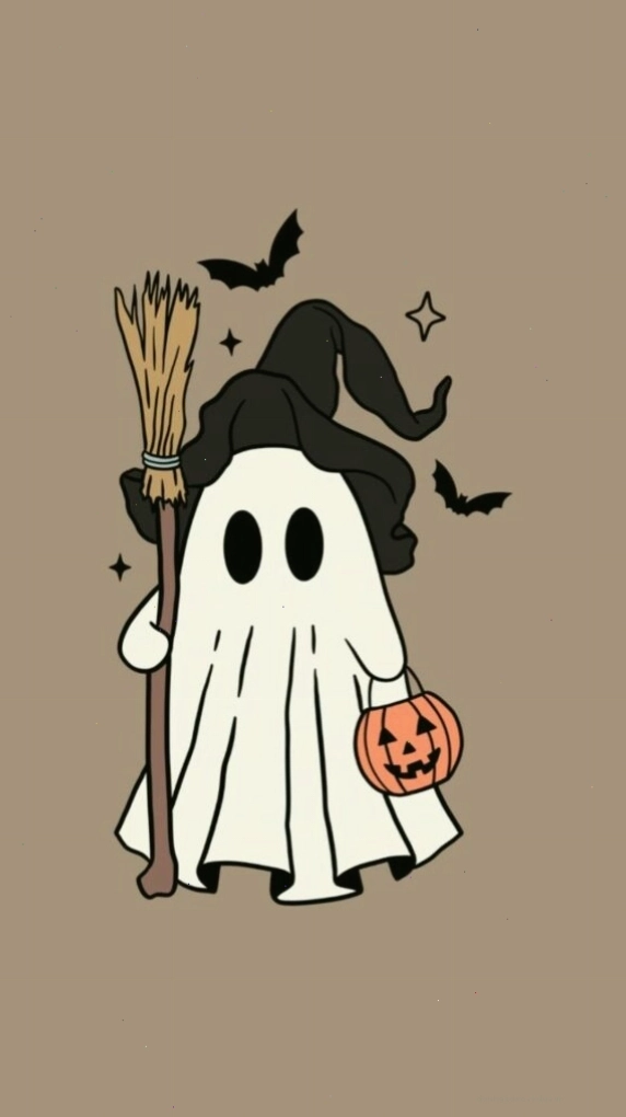Hình ảnh một em bé ma dễ thương trong bộ đồ Halloween đang cầm một quả bí ngô phát sáng