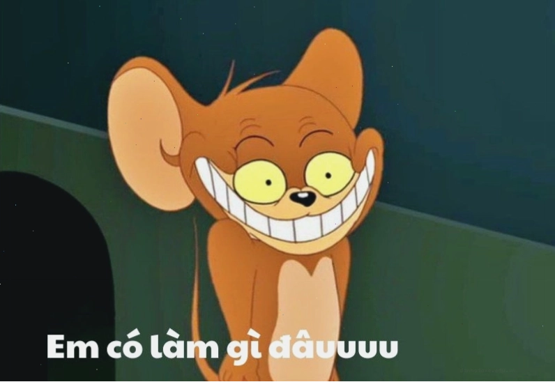 Jerry đang cười một cách khoái trá khi nhìn Tom gặp rắc rối