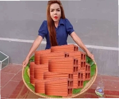 Linda meme cầm gạch ống thể hiện sự tự tin