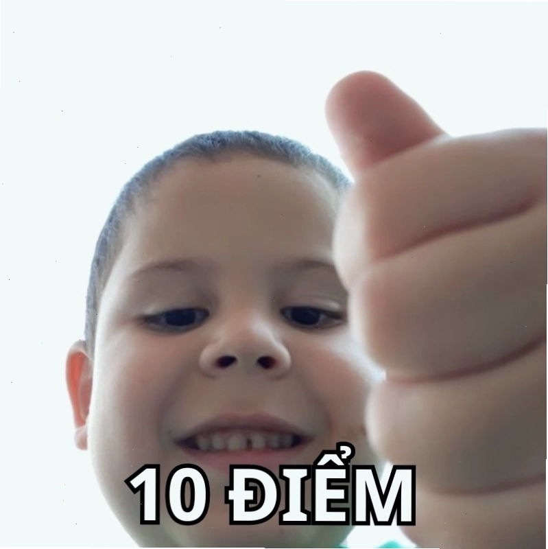 Meme chú mèo với biểu cảm thích thú, giơ ngón cái và dòng chữ "like 10 điểm"