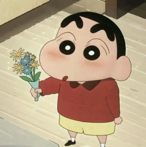 Meme Shin cậu bé bút chì đang vẫy tay chào tạm biệt với vẻ mặt buồn bã, có lẽ là meme Shin đi làm hoặc đi đâu đó.