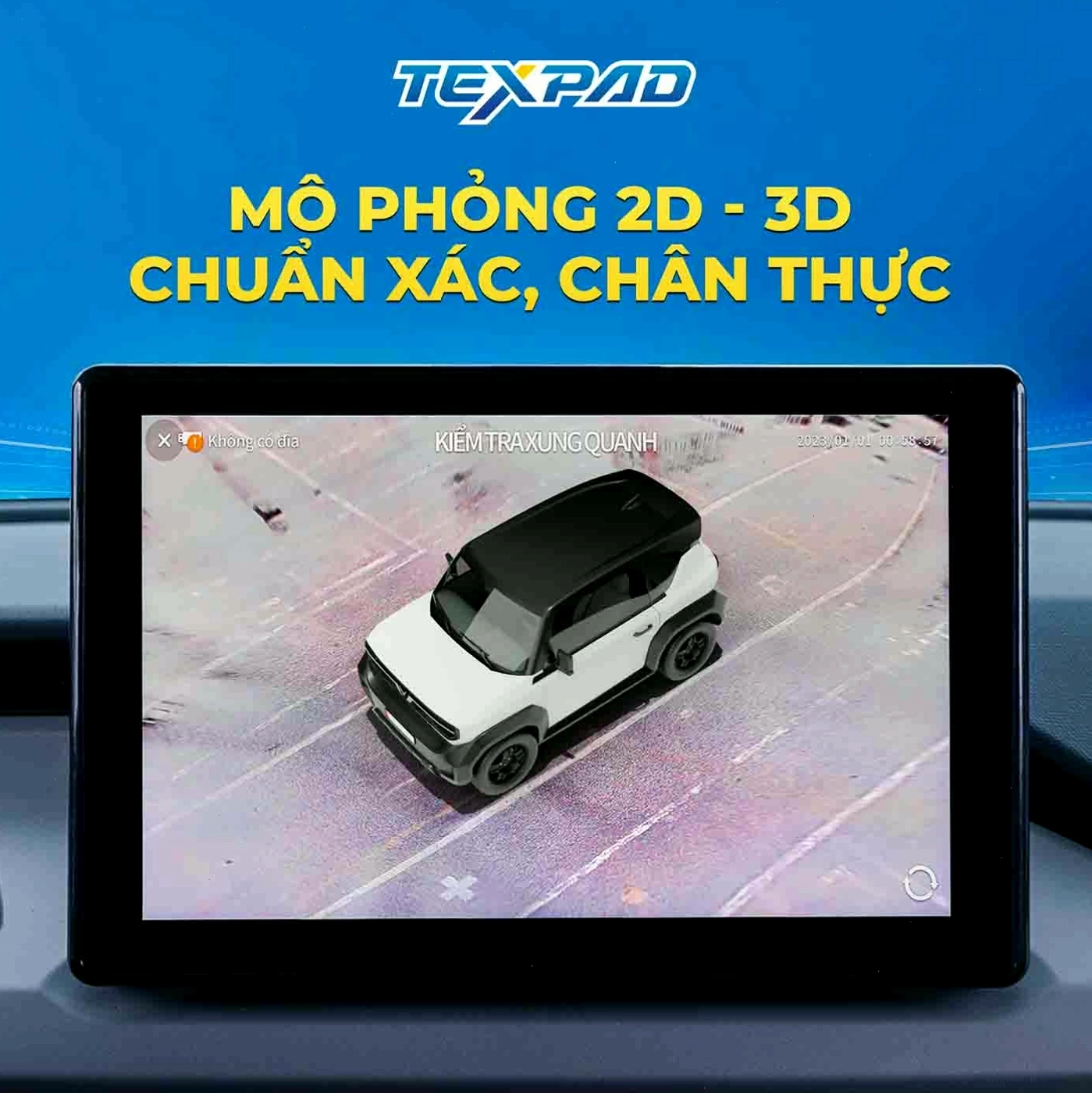 Mô phỏng 2D và 3D từ camera 360 Texpad Zone 4 trên VinFast VF3