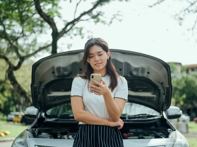 Người phụ nữ gọi điện thoại bên cạnh chiếc xe bị khóa cửa