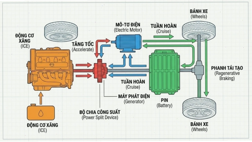 Nguyên lý hoạt động của động cơ hybrid