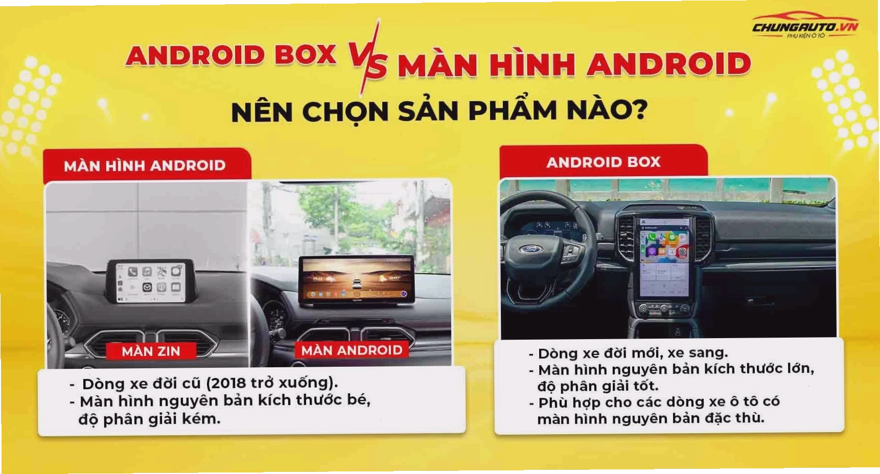 So sánh android box và màn hình android ô tô