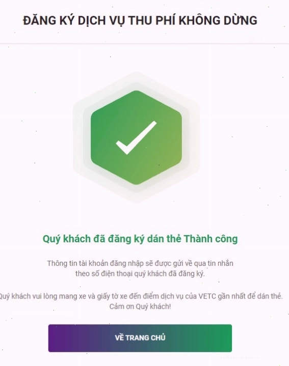 Thông báo về điểm dán thẻ VETC