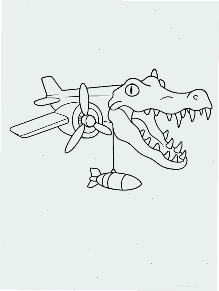 Tranh tô màu brainrot với hình ảnh cá sấu Bombardiro Crocodillo đang nhìn chằm chằm biểu cảm ngộ nghĩnh