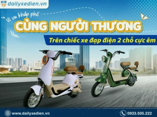 Xe đạp điện 2 chỗ ngồi phù hợp cho các cặp đôi, mang lại trải nghiệm di chuyển êm ái