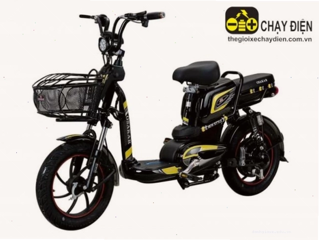 Xe đạp điện Osakar A10 màu vàng đen với các chi tiết thiết kế tinh tế