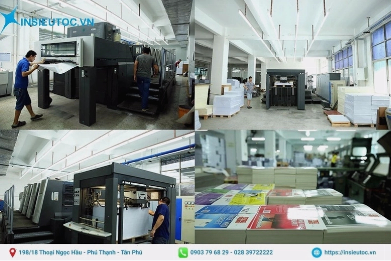 Xưởng in lớn với hệ thống máy móc hiện đại