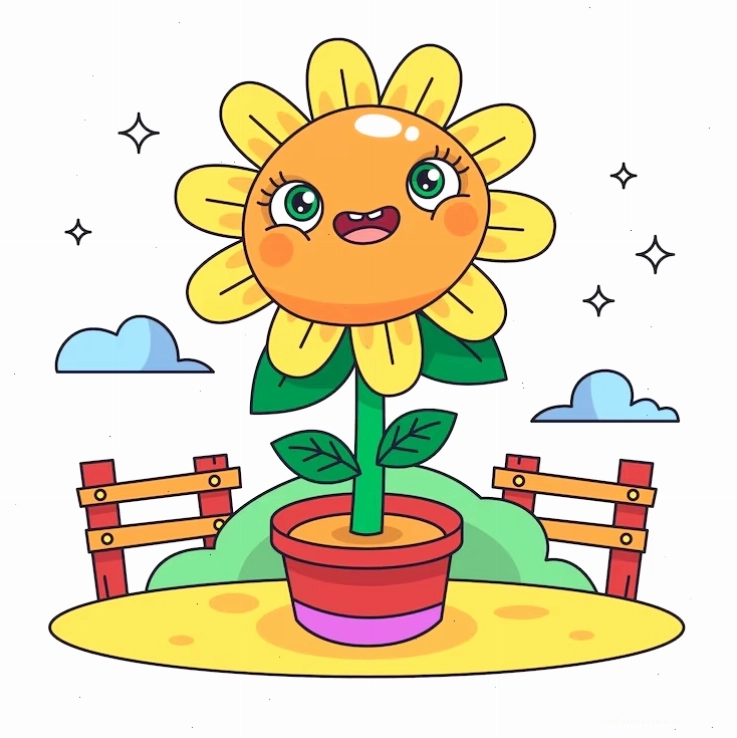 Hình minh họa hoa hướng dương vẽ tay chibi