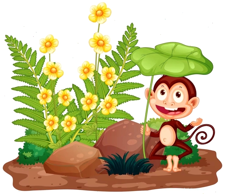 Khỉ vui vẻ trong vườn hoa chibi