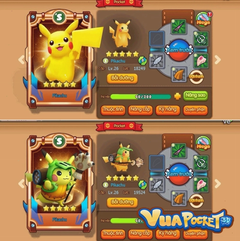 Nhân vật Pikachu được tái hiện sinh động trong các tựa game chibi