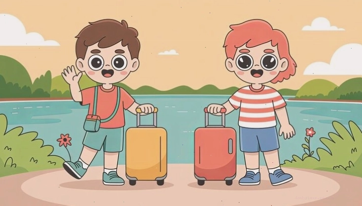 Trẻ em vui đùa bên thiên nhiên chibi